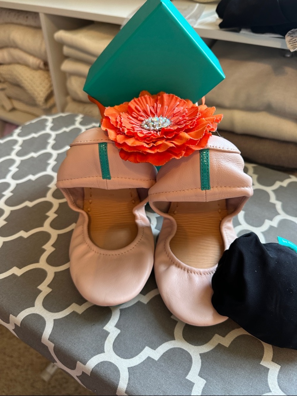 Tieks Pink Ballet Flats with Teal Accent